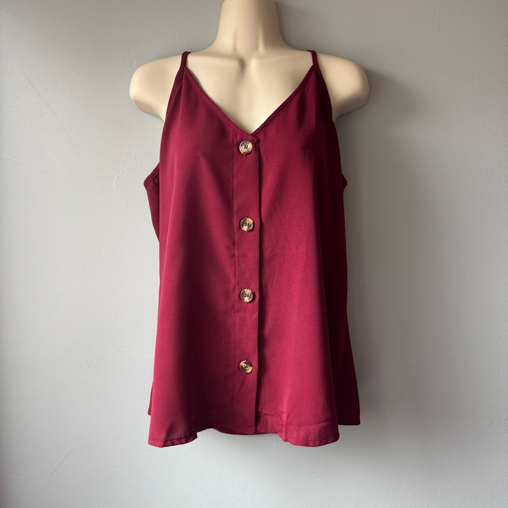 Burgundy Red Button Tank Top